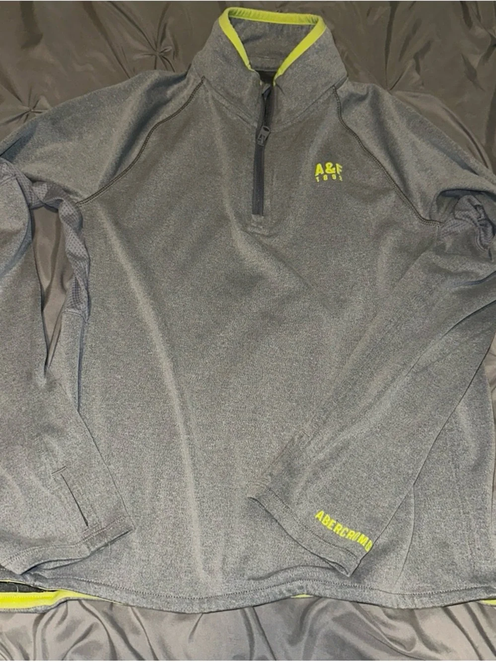 Abercrombie & Fitch Gray Half-Zip Swim Rash Guard with Neon Yellow Trim